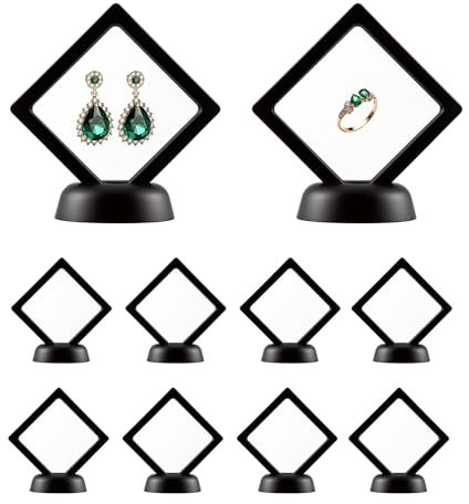 Mcbazel 10 Pièces Vitrines Flottantes 3D, Anti-Poussière Vitrine avec Bases Rondes, Présentoir en Film PE Élastique pour Pièces de Monnaie, Bijoux, Médailles et Bracelets, Noir, 7x7 cm