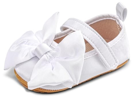 MASOCIO Babysko, flicka, bowknot prinsessa, ballerina, första steg, mjuk baby, halkskydd, vit (blanc 3), 6-12 mois