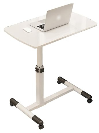 HAJHI Ordinateur Plateau de Lit avec Roues Réglable de Hauteur Table de Lit D'hôpital 360 ° Rotation Support Ordinateur Portable Lit pour Chambres(W5-White)