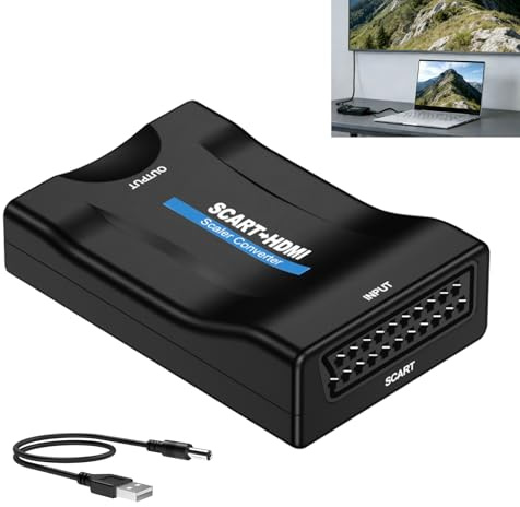 Adaptador de Euroconector a HDMI 4K, Convertidor Scart a HDMI 1080p con Entrada PAL NTSC, Soporta Resolución 720P/1080P, Compatible con Reproductores DVD, VHS, Consolas Retro, TV y Proyectores