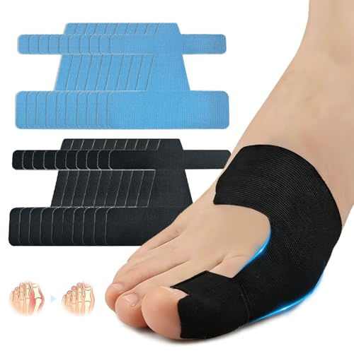 20 Pezzi Nastro Kinesiologico Pretagliato, Kinesiotape per Alluce Valgo, Nastro Kinesiologico per Dito Piede, per le Dita dei Piedi e l'alluce, Traspirante (Nero + Blu)