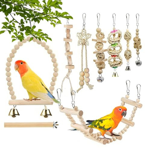 Juguetes para Pájaros,con y Escalera de Madera - Juegos para Cacatúas y Accesorios para Aves - para Jaula Interior cacatúa miná agapornis pinzones enriquecimiento aburrimiento