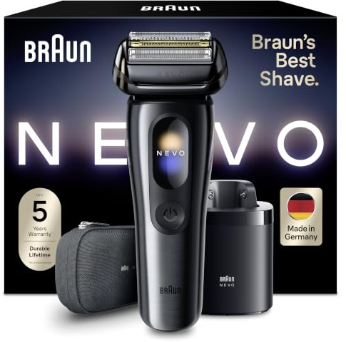 Braun NEVO Men’s Electric Shaver with AeroTouch Technology, Graphite | Smart Display. Includes Care 7in1 System, Travel Case, Rechargeable Wet & Dry Foil Razor, Model NEVO11015C