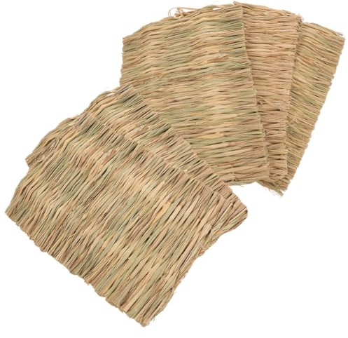 JEWEDECO 5 Alfombrillas de Hierba Beige para Cama de Pequeños Animales como Cobayas y Chinchillas, Seguras para Excavar y Masticar, Cómodas y Transpirables para Verano