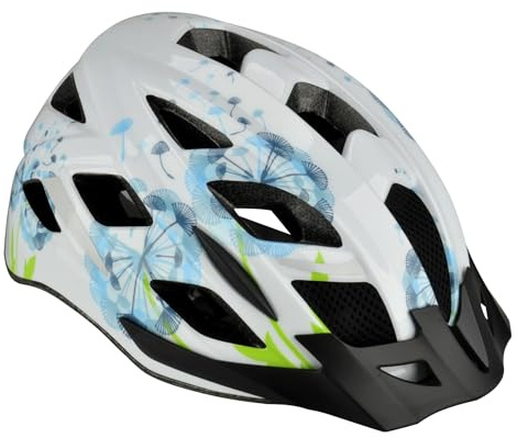 FISCHER Erwachsene Fahrradhelm, Radhelm, Cityhelm Urban Flower, S/M, 52-59cm, weiß blau, mit beleuchtetem Innenring-System