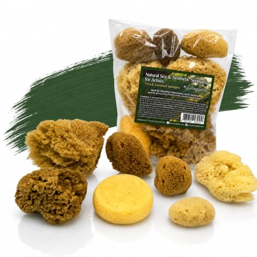 Lullingworth® Natural Sea & Synthetic Sponges - Assorted Sizes 7pc Value Pack for Crafts & Artists: Great for Painting, Acrylic Texturing, Hobbies, Art, Effects, Ceramics, Clay, Pottery