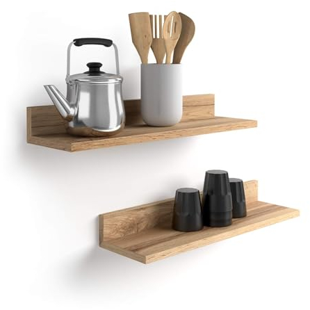 MOBILI FIVER, Par de estantes Rachele, de 80 cm, Color Madera rústica, Aglomerado y Melamina, Estante de Pared para Habitación, Corredor, Cocina, Entrada, Salon, Oficina, Made In Italy
