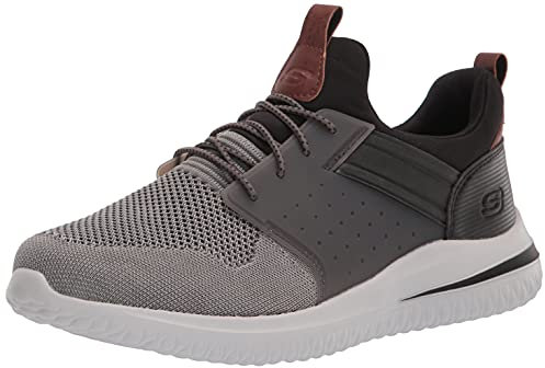 Skechers Men's Delson 3.0-Cicada Knitted Bungee lace Slip on, Grey Black, 7.5 UK