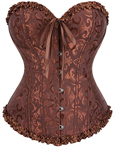 DISSA Damen Braun Vintage Korsage Korsett Shapewear Push-Up Vollbrust Korsett Schnüren Corsage,36-38,C777