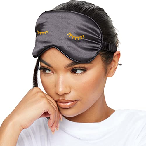 SMUG Satin Sleep Mask - Sleep Aid for Women & Men for Sleeping & Travel - Silky Soft to Nourish Skin & Reduce Dark Circles - Eye Cover to Block Out Light - Wink Black