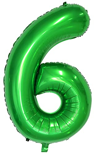 Dark Green 6 Balloons, 40 Inch Large Foil Balloons Number 6 Green, Self Inflating Helium Balloons Number 6 for Boys Girls Birthday Party Jungle Football Party Decorations Supplies (Dark Green#6)