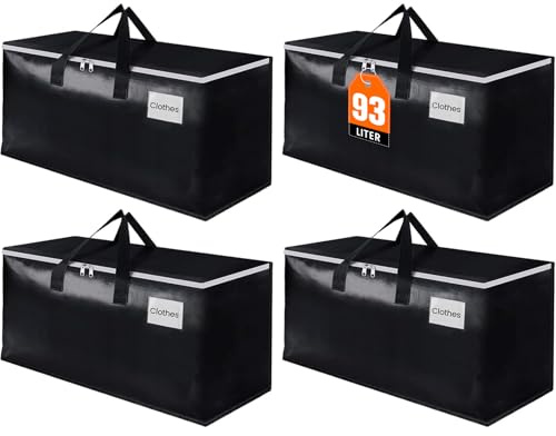 EpicTotes Extra Large Moving Boxes-Moving Bags with Zipper, Carrying Handles and Tag Pocket-Moving Supplies for Space Saving-Totes for Storage - for moving, Storage, Camping and Travel 93L-4 Pack