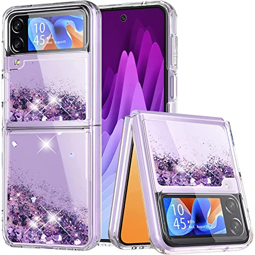 Yutwo Cover per Samsung Galaxy Z Flip 3 5G, Custodia in Liquido Quicksand con Brillantini, Trasparente Silicone Morbido Ultra Sottile TPU Antiurto Custodia per Samsung Galaxy Z Flip 3 5G- Viola