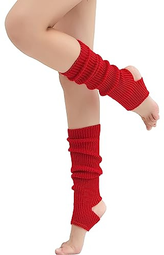 Nanxson Calentadores De Punto ParaLas Mujeres Calentadores De Estribo De Neón Acanalado Extra Suaves Para Fiesta Baile Yoga Deporte(Rojo)