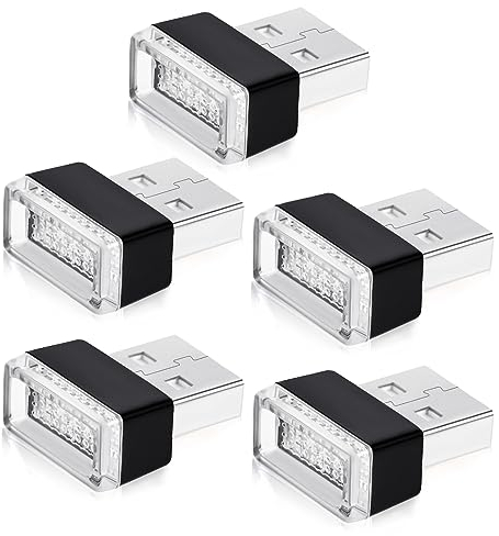 URAQT Luz Ambiental USB para Coche, 5 Piezas Portátiles, Interior LED, Kit de Ambiente Plug-in 5V Mini, Luces de Ambiente LED para automóvil, Decoración Interior para automóvil (Blanco)