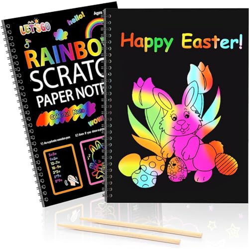 2Pcs Kratzbilder Kinder, Regenbogen Kratzpapier, Schwarz Zum Abkratzen Kunsthandwerk, Scratch Art Bücher für Kinder, Kratzpapier Set zum Zeichnen und Basteln