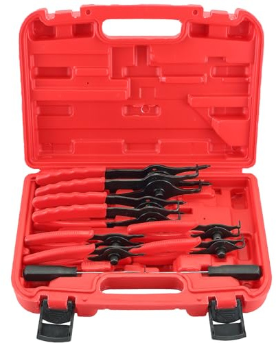 DASBET Snap Ring Plier Set 11PCS Straight & Bent Retaining Ring Pliers w/Hook & Pick Heavy Duty Internal External Pliers .038in - .09in Circlip Combination Retaining Clip for Car Trunk Motorcycle