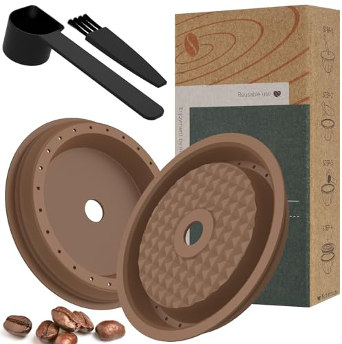 GLMFAN Reusable Coffee Capsule Lids for Reusable Pods Vertuo, Reusable Coffee Capsule Discs, Food Grade Silicone Coffee Caps for Refillable Pods w Scoop Brush (01)