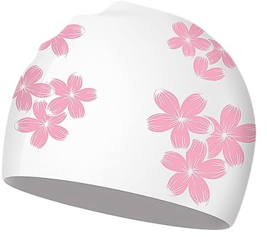 HDGSAFD Bonnet de bain en silicone pour femme - Motif fleurs de pêche - Antidérapant - Imperméable - Accessoire de natation
