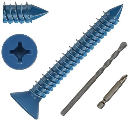 DAYALO Lot de 30 vis à béton à tête fraisée avec empreinte cruciforme M6,5 x 45, vis à béton galvanisées avec foret et embout de vissage pour maçonnerie, béton, architecture, industrie (bleu)