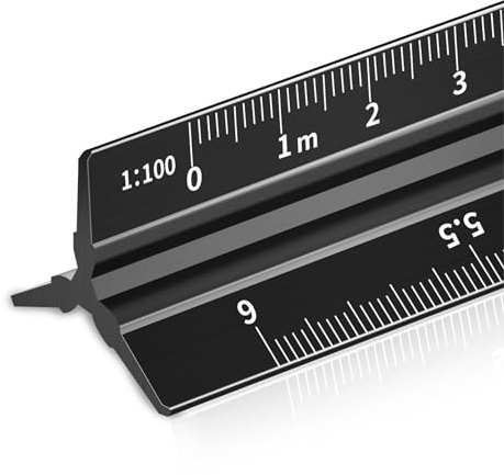 Rena Chris Architectural Metric Scale Ruler: 30cm Ruler, Aluminum Architect Scale, Laser Etched Triangle Scale Ruler, Scale Ruler for Blueprint, Drafting Ruler, Metal Scale Ruler, Architecture Ruler