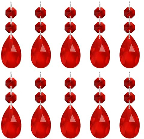 PATIKIL Pendentifs de Lustre en Cristal en Forme de Larme, 10 Pcs de 85mm de Longueur 38mm Pièces de Prismes de Lustre Ornements Perles Suspendues pour Décoration d'arts, Rouge