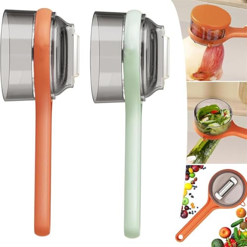 Coltello sbucciatore a doppia faccia in acciaio inox con scatola portaoggetti, pelapatate frutta e verdura con contenitore, pelapatate multifunzione in acciaio inox su entrambi i lati per cucina