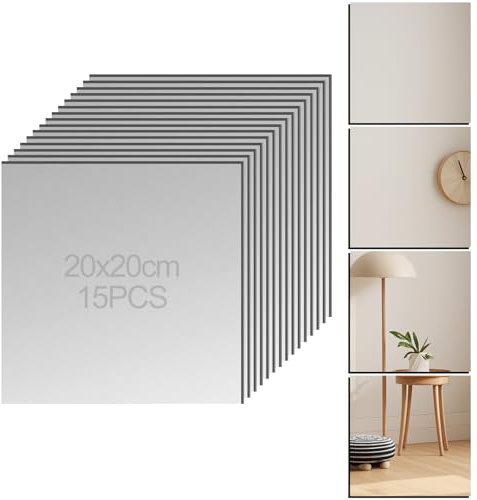 LOPYXBR 15PCS Stick On Mirror 20cm x 20cm Self Adhesive Mirrors Sheet, 2mm Thickened Acrylic Stick On Mirror Tiles 20cm, Self Adhesive Bathroom Mirrors Stickers for Walls Bathroom, Bedroom
