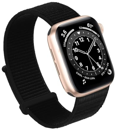 NFRFK För Apple Watch Band 49MM 45MM 44MM 42MM 41MM 40MM 38MM, Dam Herr Sport Nylon Loop Band För IWatch Series Ultra 8 7 6 5 4 3 2 1 SE(Black,38/40/41mm)