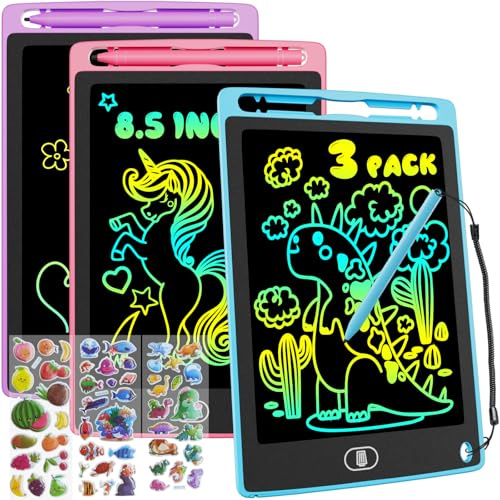 3 Pack LCD Schreibtablett, 8.5 Zoll Bunte Doodle Board für Kinder, Tragbarer Elektronische Zeichentafel Tablet Zeichnung Pads, Geschenke für 2 3 4 5 6 7 Jährige Jungen Mädchen - Blau & Rosa & Violett