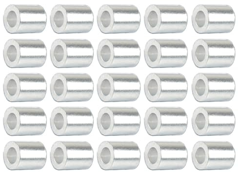 TMTGTS Manicotti in alluminio, 50 pezzi, 8 mm, morsetti di crimpatura, manicotti in alluminio, morsetti a pressione in alluminio, morsetti per funi metalliche, manicotti per fune metallica