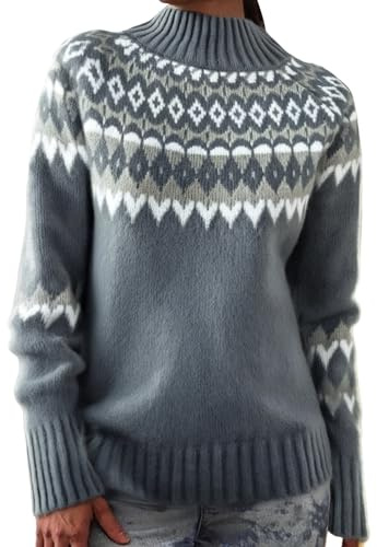 Generisch Jersey de punto grueso para mujer, de invierno, cálido, cuello alto, suave, cómodo, informal, de otoño, gris, S