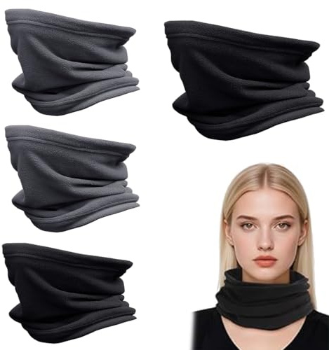 GNALIA Scalda Collo Cervicali, 4 Pezzi Scaldacollo Invernale In Pile Antivento Per Uomo Donna, Nero Grigio, Taglia Standard, Per Sci Corsa Ciclismo