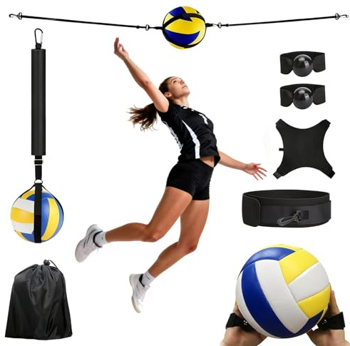 BONJUME Kit de Entrenamiento de Voleibol, Accesorio de Rebote Equipo de Entrenamiento Banda de Resistencia Ajustable Kit Individual Ajustable para Práctica de Saques y Remates