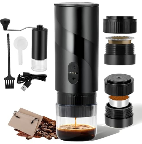 Eirolace 2 in 1 Mini Kaffeemaschine für unterwegs, Tragbare Akku Espressomaschine Kompatibel mit 3.5 * 2.8cm Kapsel und gemahlener Kaffee, Schnelles Erhitzen für camping und wohnmobil gadgets