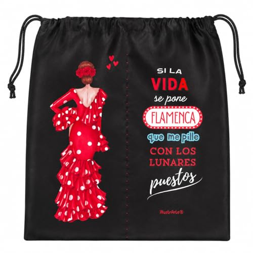 illustrArte Flamenco skopåse Macarena 40 x 40 cm | Flamenco-skopåse 40 x 40 cm med två fack och dragsko, för dans, sport, resa och resväska.