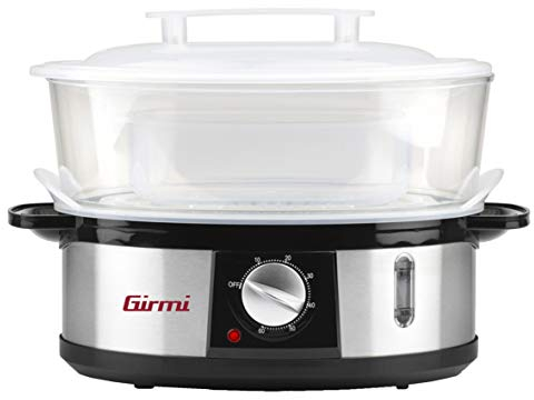 Girmi VP26 Vaporiera, 750 W, Grande capacità 12 Litri, 3 Livelli, Timer, Cottura Riso, verdure e carni, Spegnimento automatico, Acciaio