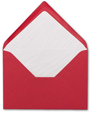 100 DIN B6 Briefumschläge Rot mit weißem Seidenfutter - 12,5 x 17,6 cm - 100 g/m² Nassklebung gerippte Umschläge ohne Fenster von Ihrem Glüxx-Agent