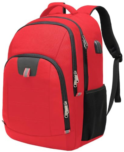 Della Gao Sac à dos pour ordinateur portable et tablettes de 17 pouces, extra large avec port de charge USB et prise pour casque - Résistant à l'eau - Pour homme et femme - Rouge