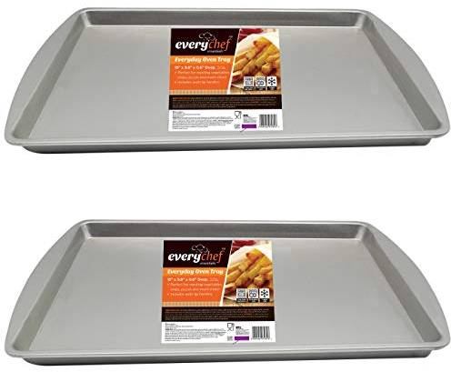 2pk Everyday Oven Tray Set | 38 x 25 x 1.5 Centimetre Rectangular Baking Sheets | Durable & Non-Toxic Baking Trays by Every Chef