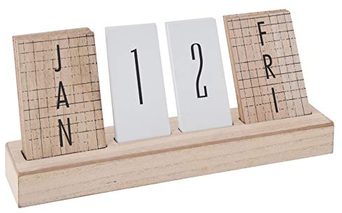 Ewiger Kalender Würfel Block Tischkalender Holzkalender Dauerkalender für Zuhause Büro Tischdeko Schreibtisch Dekoration (Modern Natur/Weiß)