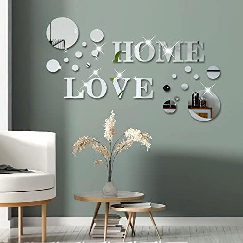 26 Pieces Acrylic 3D Mirror Wall Stickers Home Sign & Love Letters and Round Shaped,DIY Mirror Effect Wall Decals Removable Decor for Living Room Bedroom TV Background,Modern Fashion Home Decoration