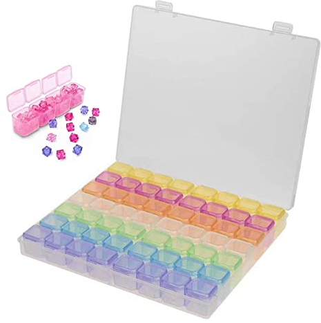 Caja de compartimentos para rejilla extraíble, caja de plástico transparente ajustable, caja de almacenamiento de perlas de diamantes, 56 rejillas, caja de almacenamiento de plástico para pedrería (56