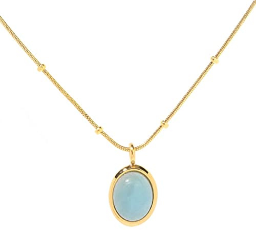 STANG Colgante de Collar de Aguamarina de Oro de 18 Quilates Chapado en Acero de Titanio Simple con Personalidad, Regalo de joyería de Temperamento de Lujo Ligero para Mujer