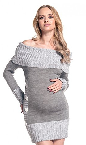 HAPPY MAMA Femme Maternité Robe Pull de Grossesse Encolure Bardot. 913p (Gris, 40-42, L/XL)
