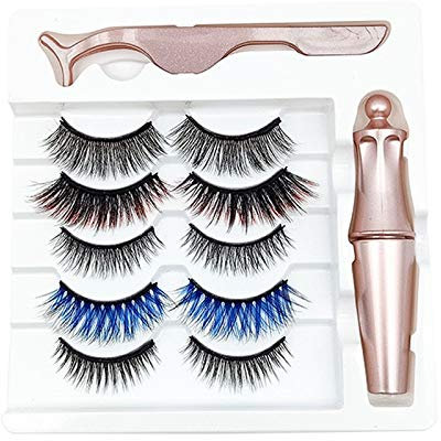 5 Paires de Faux Cils MagnéTiques de Couleur de Style MéLangé Ensemble de Pinces à éPiler Eyeliner ImperméAbles Faux Cils MagnéTiques éPais