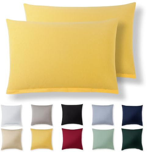 Alreya Kissenbezug 40 x 60 cm (2er Set) - Gelb - 100% Jersey Baumwolle - Kissenhülle für Kissen 40x60 cm, Jersey Kopfkissenbezüge, Superweicher Kissenbezüge 40x60 mit Reißverschluss