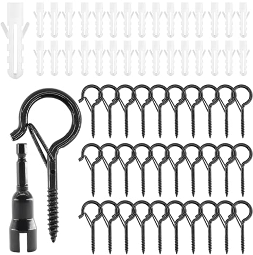 alwaiiz 30 Pièces Crochet a Visser avec Boucle de Sécurité, Crochet Vis Avec 30 Pièces Clous à Expansion et 1 Pièce Installateur de Perceuse Electrique