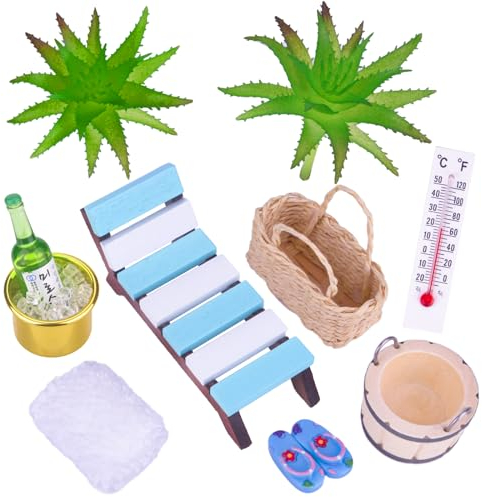 Pipihome Miniatur Deko Sauna Zubehör, 11Teile Wellness Deko Zubehör, Mini Sauna Wellness Gutschein, Saunazubehör, Miniatur Gartenmöbel Geburtstag für Wellness Gutscheine und Geldgeschenk