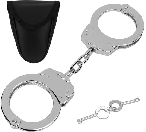 Yoghourds Professional-Grade Double Lock Handcuffs – Police Edition Heavy Duty Steel Restraints with 2 Keys & Secure Holster, Adjustable Wrist Cuffs for Law Enforcement, Security & Training